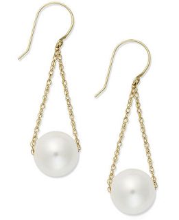 14k Gold Earrings, Cultured Freshwater Pearl Chain Drop Earrings (10mm)   Earrings   Jewelry & Watches
