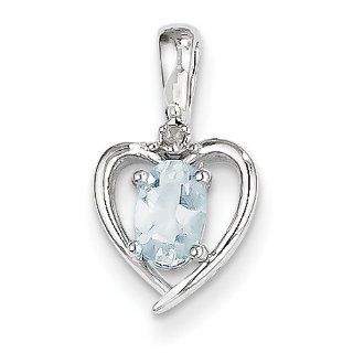 Aquamarine & Diamond Heart Pendant in 14kt White Gold   Oval Shape   Cute GEMaffair Jewelry