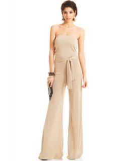 NY Collection Petite Jumpsuit, Sleeveless Surplice Wrap Belted Wide Leg Jersey   Pants   Women