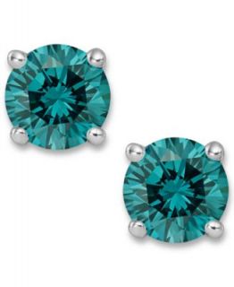 14k White Gold Earrings, Treated Blue Diamond Stud Earrings (1 ct. t.w.)   Earrings   Jewelry & Watches