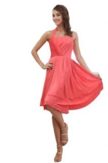 Orifashion Modest Watermelon Red Knee Length Short Bridesmaid Dress WDSORJ106