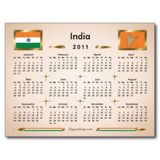 India 2011 Calendar Postcard