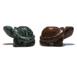 Jasper Turtle 02 Set of 2 Green Red Carved Stone Crystal Healing Figurine Pair (Gift Box) : Statues : Everything Else
