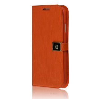 Orange Toothpick Pattern PU Leather Flip Wallet Style Stand Case Cover With Strap for Samsung Galaxy S4 S IV i9500 Cell Phones & Accessories