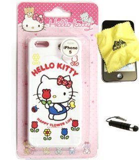 Bukit Cell  Bundle   3 Items: Bukit Cell  Apple iPhone 5S / 5 / 5G Sanrio Licensed Original HELLO KITTY (Happy Flower Life) Soft SILICONE TPU Protector Case Cover, Bukit Cell  Cleaning Cloth and Metallic Stylus Touch Pen with Anti Dust Plug: Cell Phones