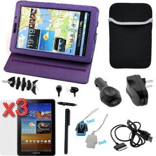 BIRUGEAR 12 Items Value Accessories Bundle Purple 360 Degree Rotating Folio Leather Cover Case kit for Samsung Galaxy Tab 7.7 Inch P6800 / P6810 Touchscreen Tablet: Computers & Accessories