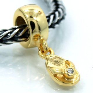 Pro Jewelry .925 Sterling Silver Dangling "Golden Flip Flop Sandal" Charm Bead for Snake Chain Charm Bracelets: Jewelry