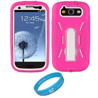 Pink/White Rubberized Stitch Case with Stand for Samsung Galaxy S III / S3 Android Smartphone (Fits all carriers) + SumacLife TM Wisdom Courage Wristband: Cell Phones & Accessories