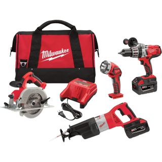 Milwaukee M28 Cordless Combination Kit — 4-Tool Set, 28 Volt, Model# 0928-29  Combination Power Tool Kits