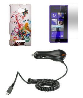 HTC Windows Phone 8X (Verizon, AT&T, T Mobile) Combo   Splash Floral Vines Design Shield Case + Atom LED Keychain Light + Screen Protector + Micro USB Car Charger Cell Phones & Accessories