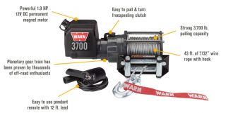 WARN Utility Winch — 3700-Lb. Capacity, 12 Volt DC, Model# Warn 3700 DC  3,000   4,900 Lb. Capacity Winches