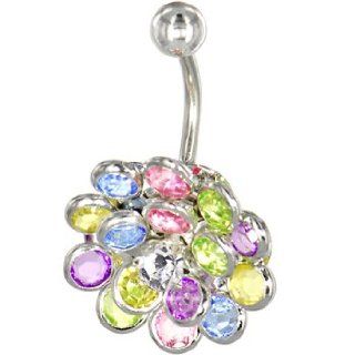 Crystalline Gem Multi Burst Belly Ring Belly Button Piercing Rings Jewelry