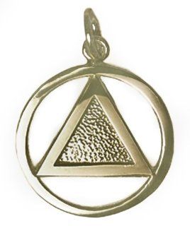Alcoholics Anonymous AA Symbol Pendant, #09 1, Antiqued Brass, Smooth Circle with Textured Triangle: Jewelry