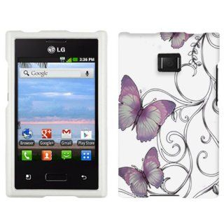 LG Optimus Dynamic Purple Butterfly on White Hard Case Phone Cover: Cell Phones & Accessories