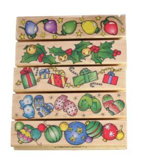 Hero Arts Christmas Borders Rubber Stamps Wood Handle 5 Stamps: