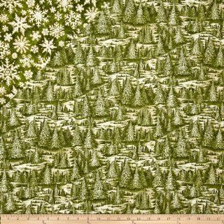 Christmas In The Woods Double Sided Quilted Trees And Stars Green Fabric: