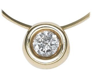 14k Yellow Gold Round Diamond Bezel Solitaire Pendant (1/4ct, J, I3): Pendant Necklaces: Jewelry
