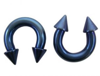 Spiked Metallic Blue Horseshoe Earrings (4 Gauge)   Fashion Ear Plugs Clothing
