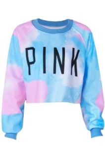 Romwe Women's Pink and Blue Color Contrast PINK Letters Front Cotton Knitted T shirt Colorful One Size Fashion T Shirts