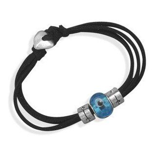 Evil Eye Suede Three Strand Fashion Bracelet Glass Bead Toggle Clasp: Jewelry