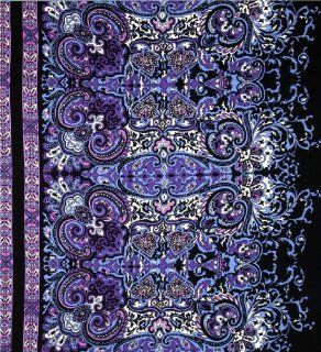 56'' Wide Rayon Challis Paisley Black/Purple Fabric By The Yard: