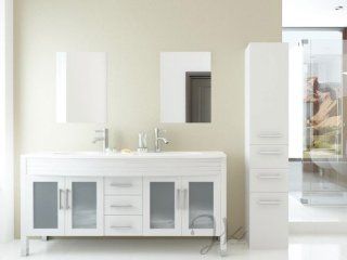 63" Grand Regent White Double Sink Contemporary Modern Bathroom Vanity Cabinet with Phoenix Stone Top    
