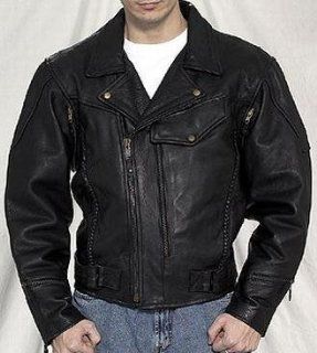 Motorcycle Leather Jackets, Mens Vented Motorcycle Leather Jacket with Braid & Zip Out Lining, Available in all Sizes, Size : Medium, Med, M, 40: Automotive
