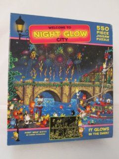 550pc. Night Glow City Downtown Kitty Puzzle: Toys & Games