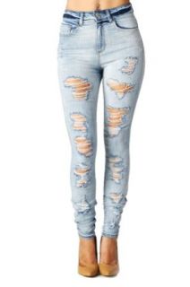 Sexy Ripped Distressed High Waist Bleach Wash Skinny Jeans (11) at  Womens Clothing store: