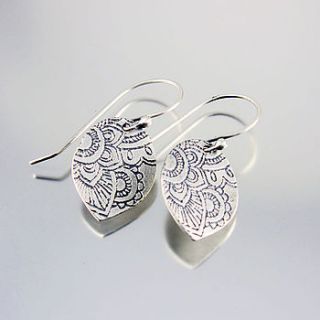 handmade mehndi petal silver earrings by camali design