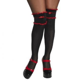 Std Size (Up to 12, 160 lbs) Women Red and Black Lace top Thigh Highs Clothing