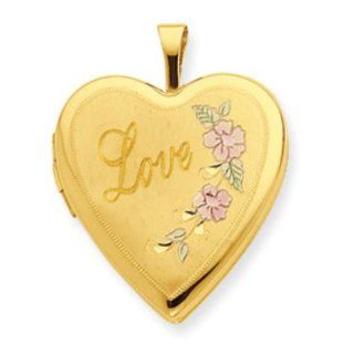 14k Gold 20mm Enamel Flowers Love Heart Locket Jewelry