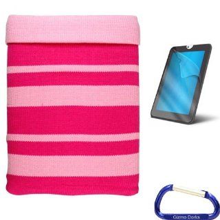 Gizmo Dorks Soft Knitted Cotton Sleeve Case (Pink) and Screen Protector with Carabiner Key Chain for the Toshiba Thrive Tablet: Computers & Accessories