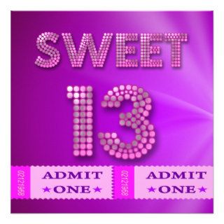 13th Sweet 13 Birthday Party Tickets Fun Personalized Invitations