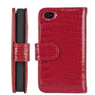 Importer520 Red Wallet Style Magnetic Flip Textured Crocodile PU Leather Case with Credit Card / ID Slots for iPhone 4 / 4s (AT&T, Verizon, Sprint) Cell Phones & Accessories