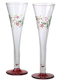 Pfaltzgraff Winterberry Hand Painted Celebration Champagne Flutes, Set of 2: Kitchen & Dining