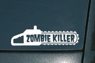 ZOMBIE KILLER CHAINSAW   8" WHITE   Vinyl Window Decal Sticker   NOTEBOOK, LAPTOP, WALL, WINDOW, CAR, TRUCK, MOTORCYCLE Automotive