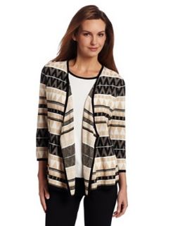 Alfred Dunner Women's Textured Stripe Cascade Two For One Sweater, Multi, Small at  Womens Clothing store: Cardigan Sweaters
