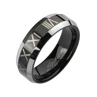 Size 9  Spikes Mens Tungsten Carbide Black IP Roman Numerals Band Ring: Jewelry