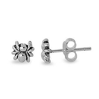 925 Sterling Silver Spider Stud Earrings   Height: 4mm: Jewelry