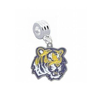LSU Tigers Tiger Head Logo Charm with Connector   Universal Slide On Charm   "Classic & Original Style" Fits: Pandora, Troll, Biagi & More! Perfect For Custom Bracelets, Necklaces and DIY Jewelry: Jewelry