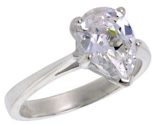 Sterling Silver Cubic Zirconia Pear Cut Solitaire Engagement Ring 1/2 ct, sizes 6   10: Jewelry