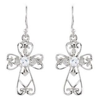 Sterling Silver Open Cross Earrings with White Crystals: Deborah J. Birdoes Inspirational Blessings: Jewelry