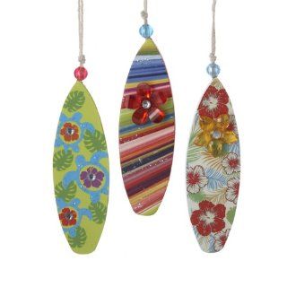 Pack of 24 Beach Party Bead & Glitter Wooden Surfboard Christmas Ornaments 5.25"   String Lights
