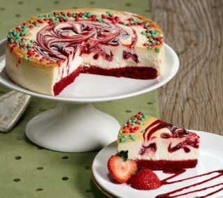 Juniors Strawberry Christmas Swirl Cheesecake w/ Red Velvet —
