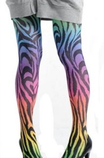 Punk Colorful Rainbow Zebra Print Pantyhose Tights Leggings Hosiery One Size: Clothing