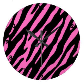 Pink & Black Zebra Stripes; Animal Print Clocks