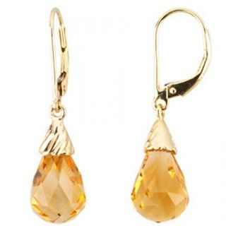 14k Yellow Gold Citrine Pear Shape Dangle Earrings: Jewelry