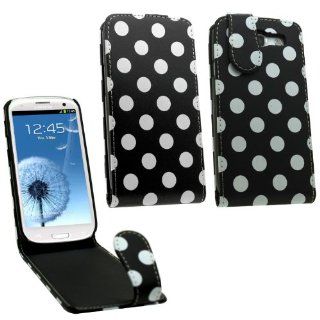 SAMRICK   Samsung i9300 Galaxy S3 SIII & Galaxy S3 SIII LTE 4G   Premium Black White Polka Dots Specially Designed Leather Flip Case Cell Phones & Accessories