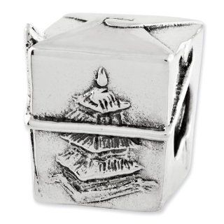 Sterling Silver Reflections Chinese Take Out Box Bead: Bead Charms: Jewelry